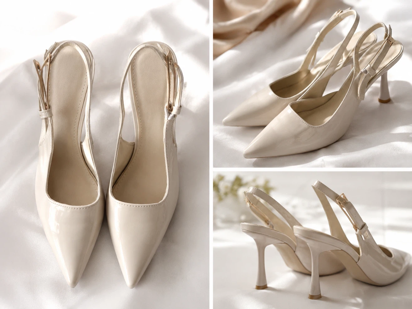 Women's Patent Leather Slingback Heels Cream