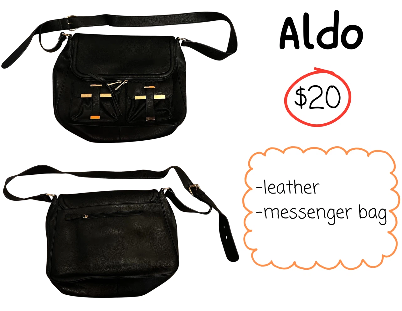 Aldo Black Leather Messenger Bag