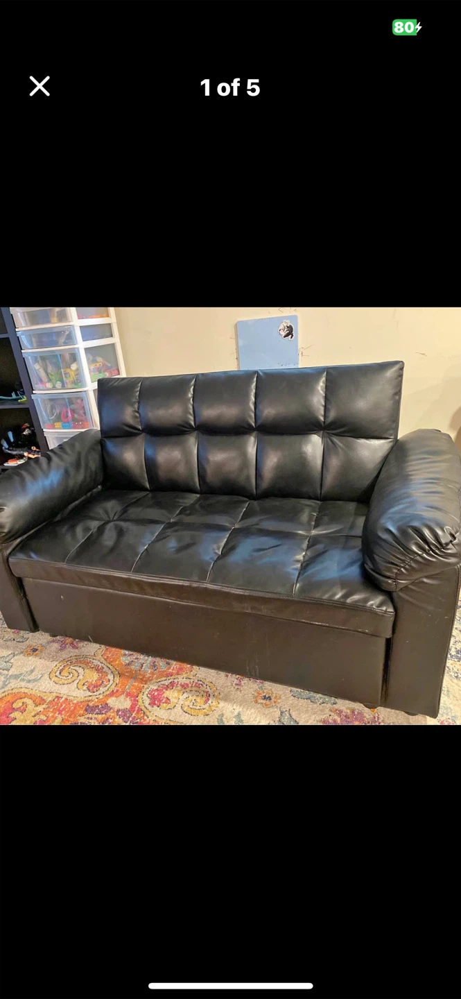 Black Faux Leather Loveseat Sofa Bed/free delivery