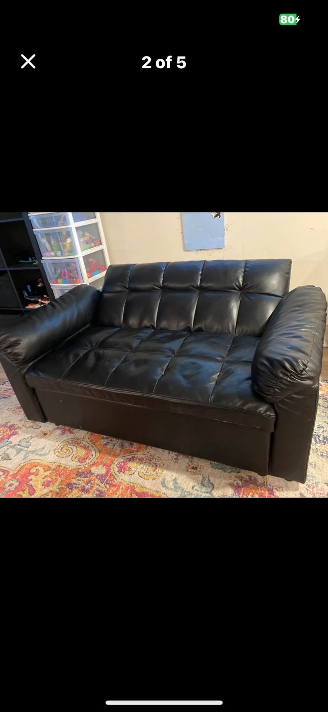 Black Faux Leather Loveseat Sofa Bed/free delivery - photo 2