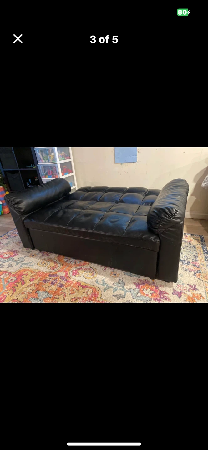 Black Faux Leather Loveseat Sofa Bed/free delivery - photo 3