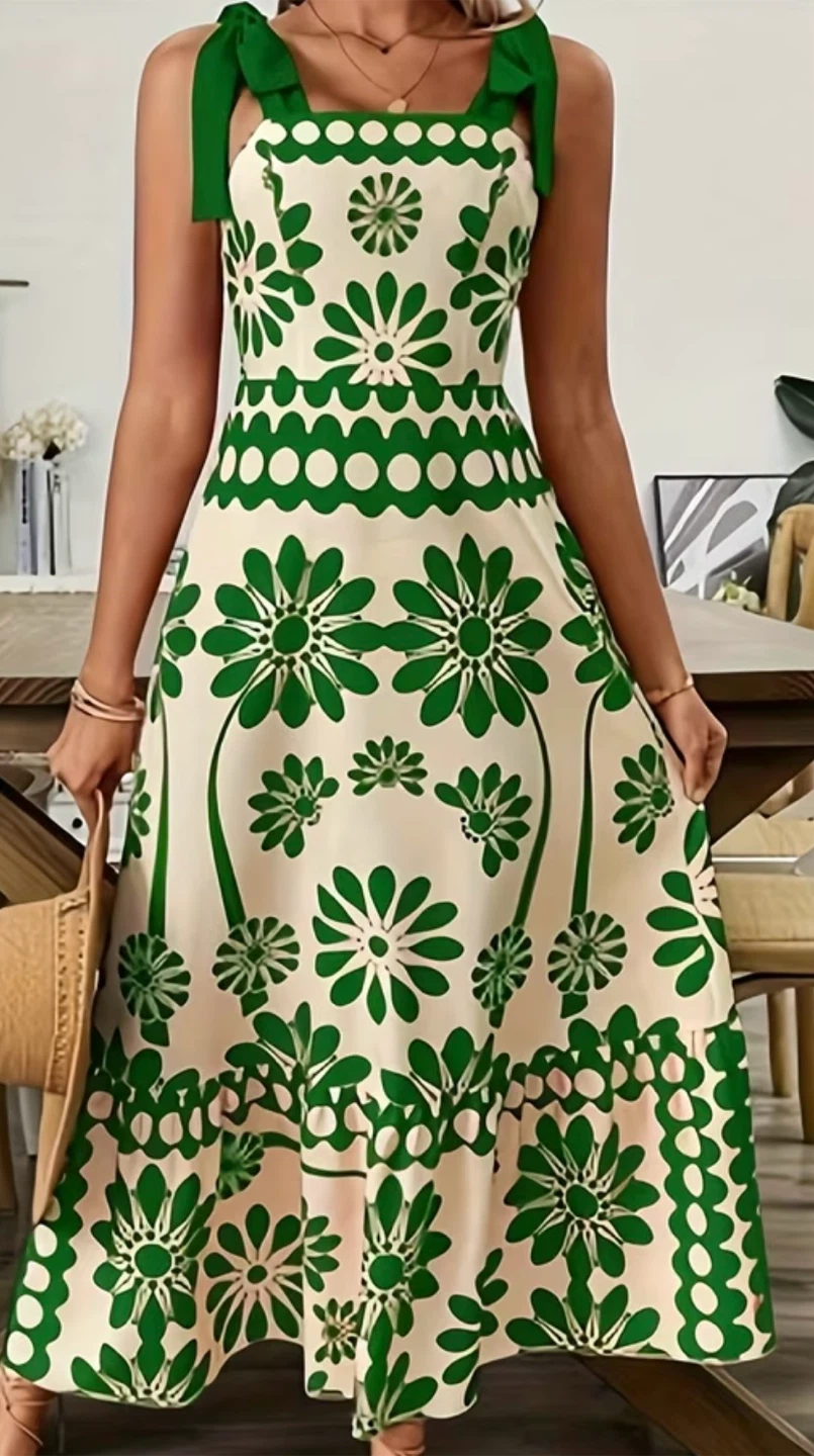 Cream and green floral maxi dress