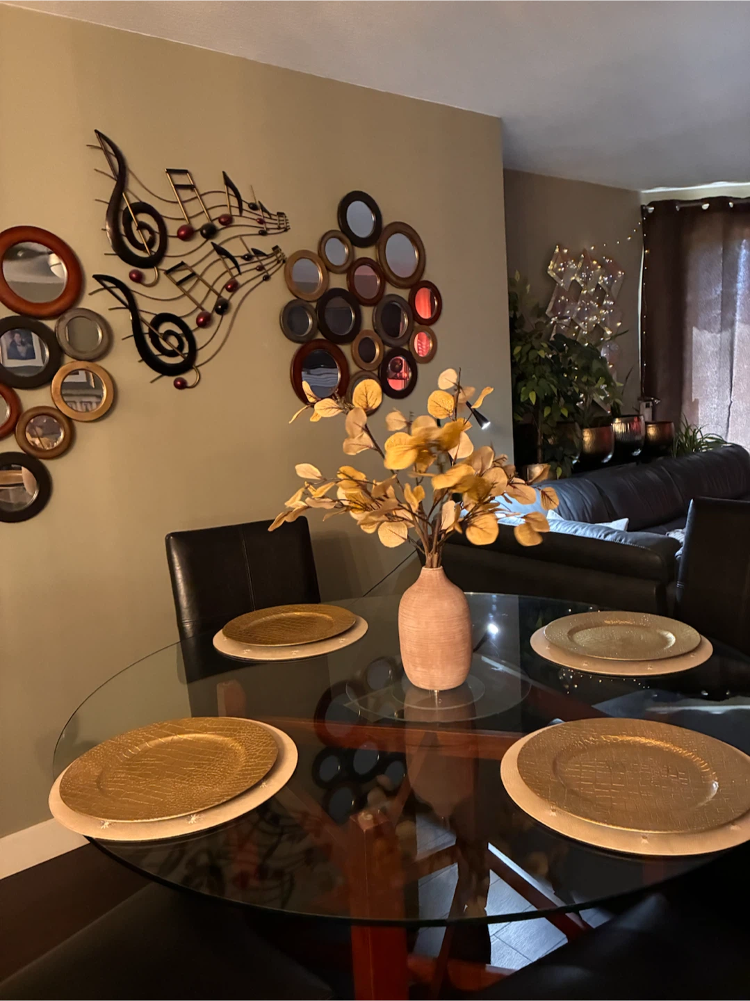Round Glass Dining Table with Wooden Base