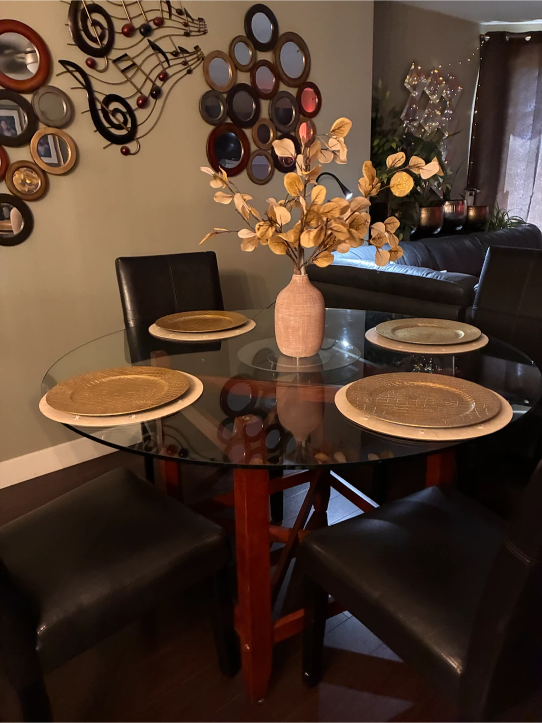 Round Glass Dining Table with Wooden Base - photo 2