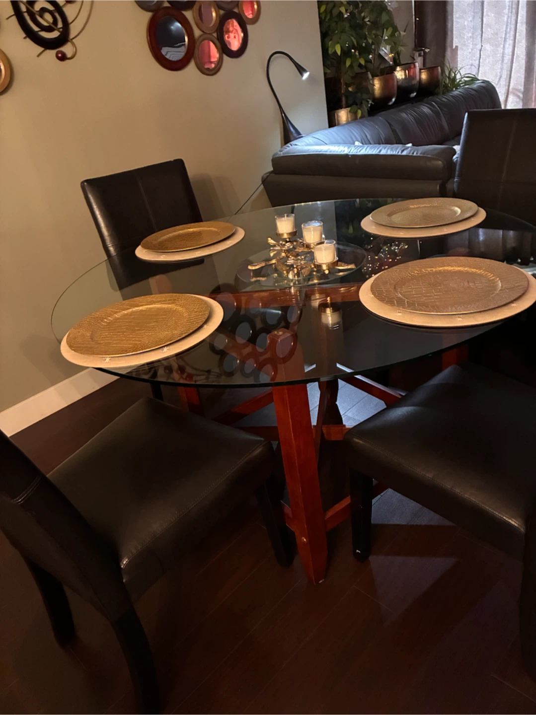 Round Glass Dining Table with Wooden Base - photo 4