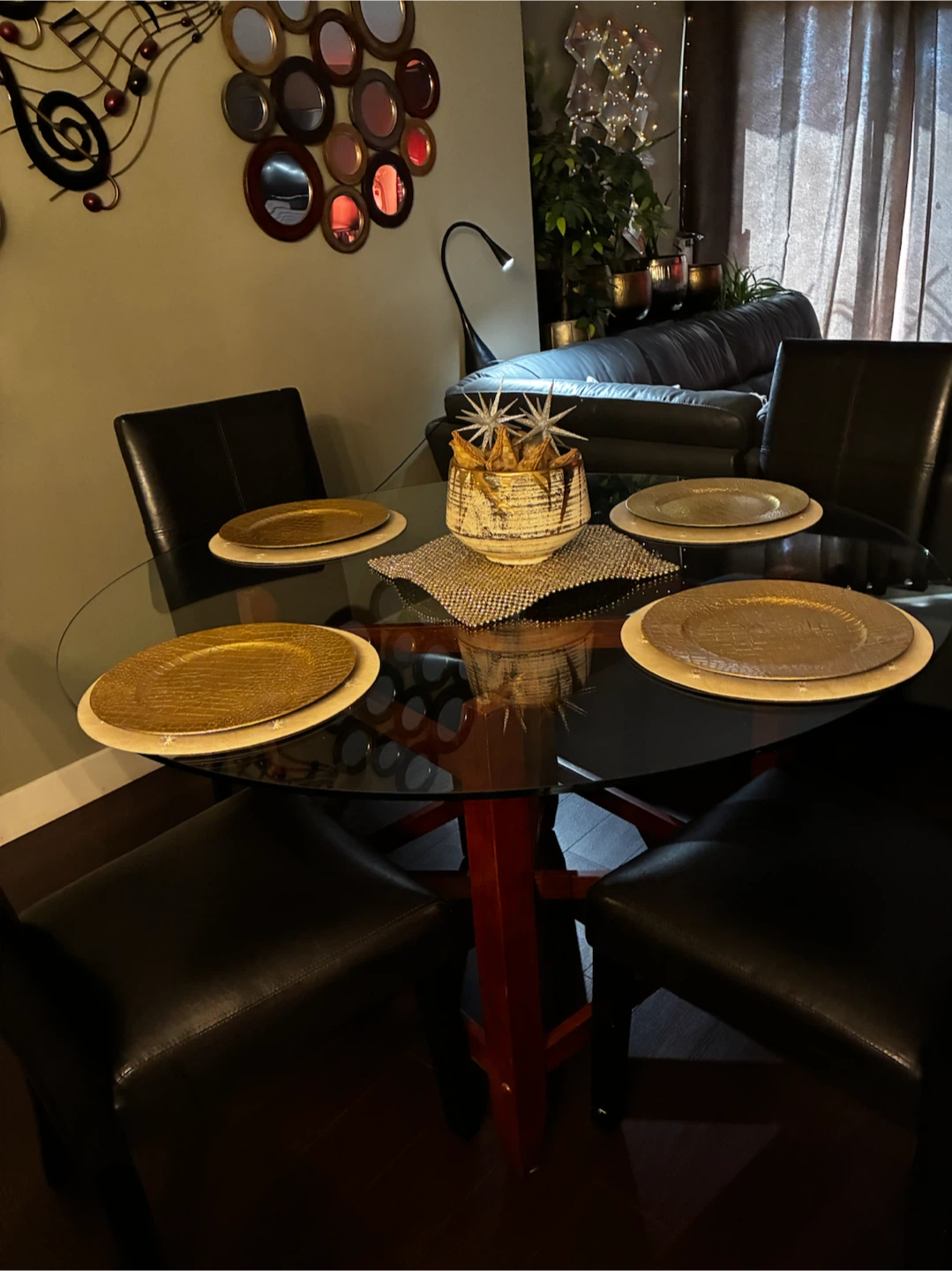 Round Glass Dining Table with Wooden Base - photo 5