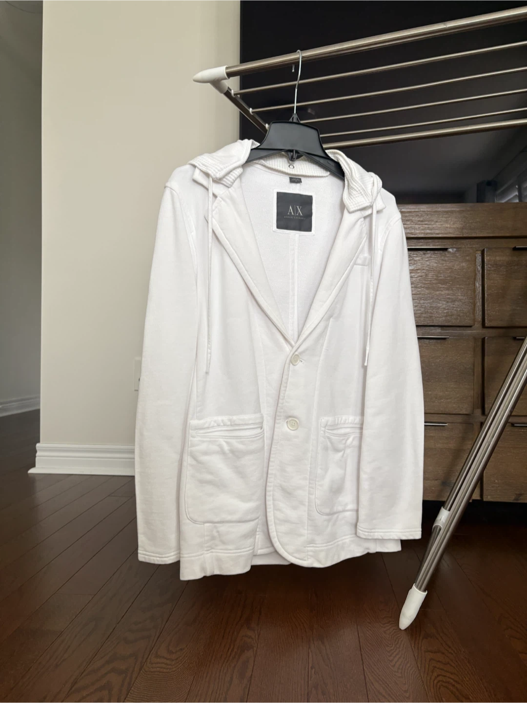 AX Armani Exchange White Hooded Blazer