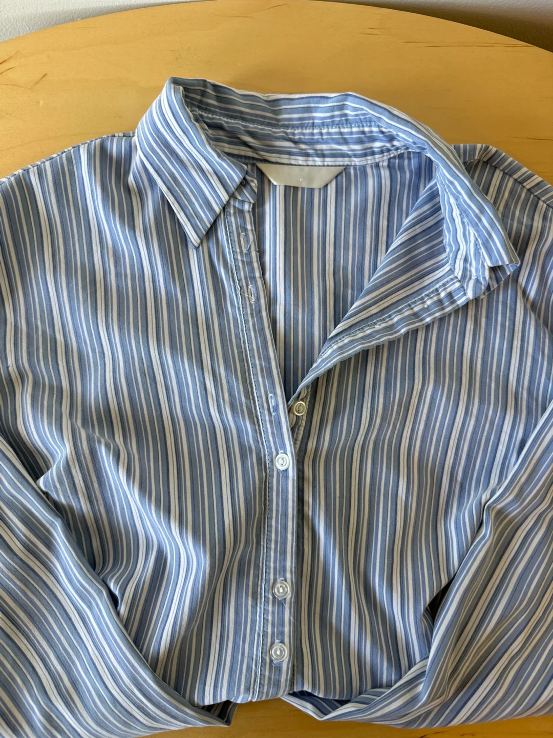 Blue and White Striped Button-Up Shirt - photo 2