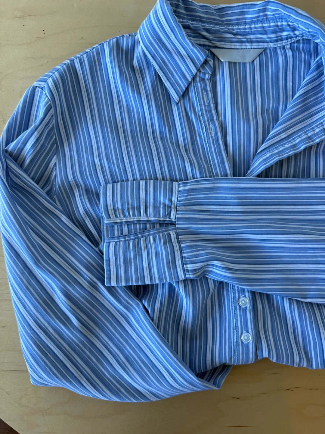 Blue and White Striped Button-Up Shirt - photo 3