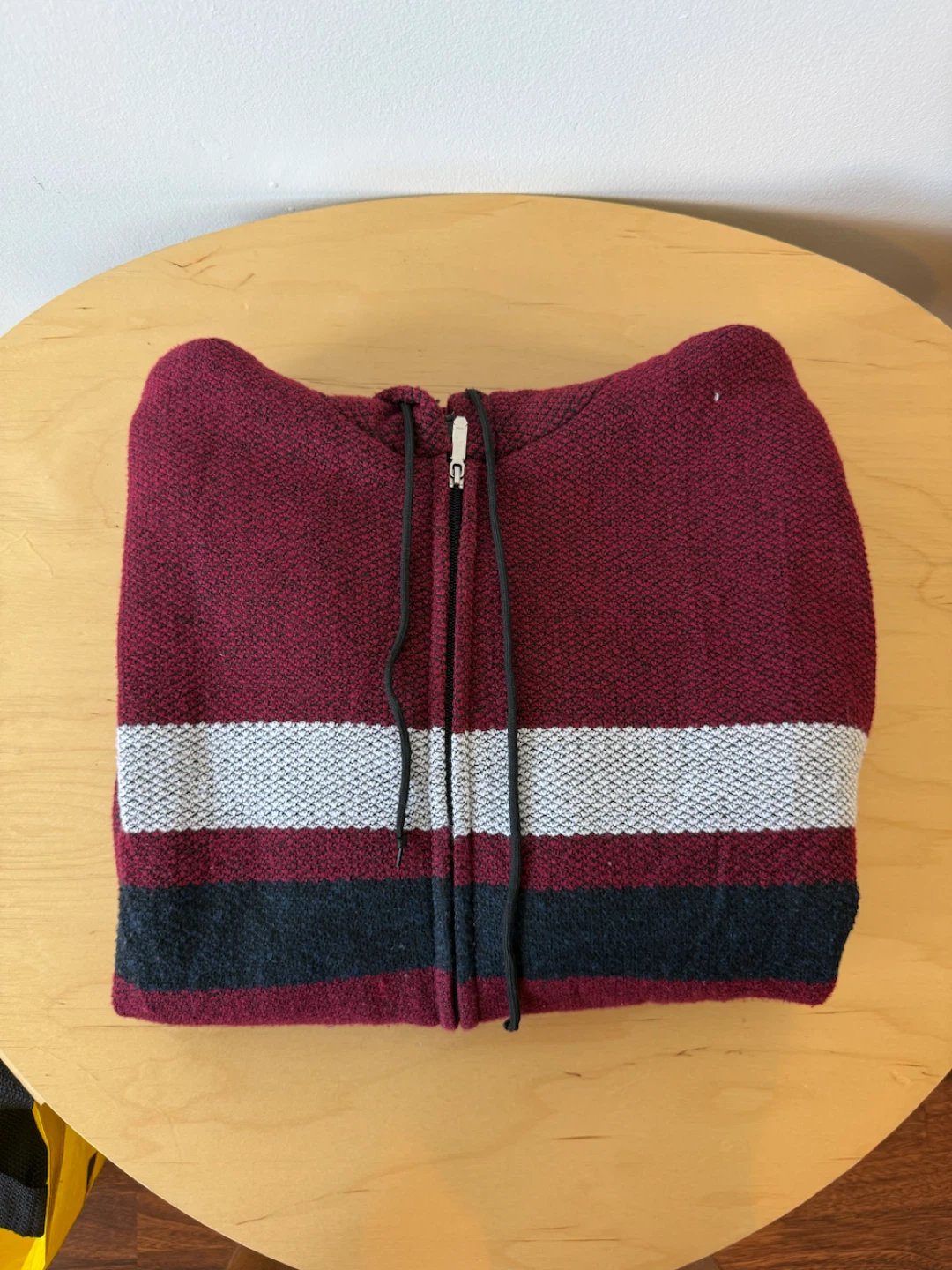 Maroon Striped Zip-Up Hoodie with Fleece Lining