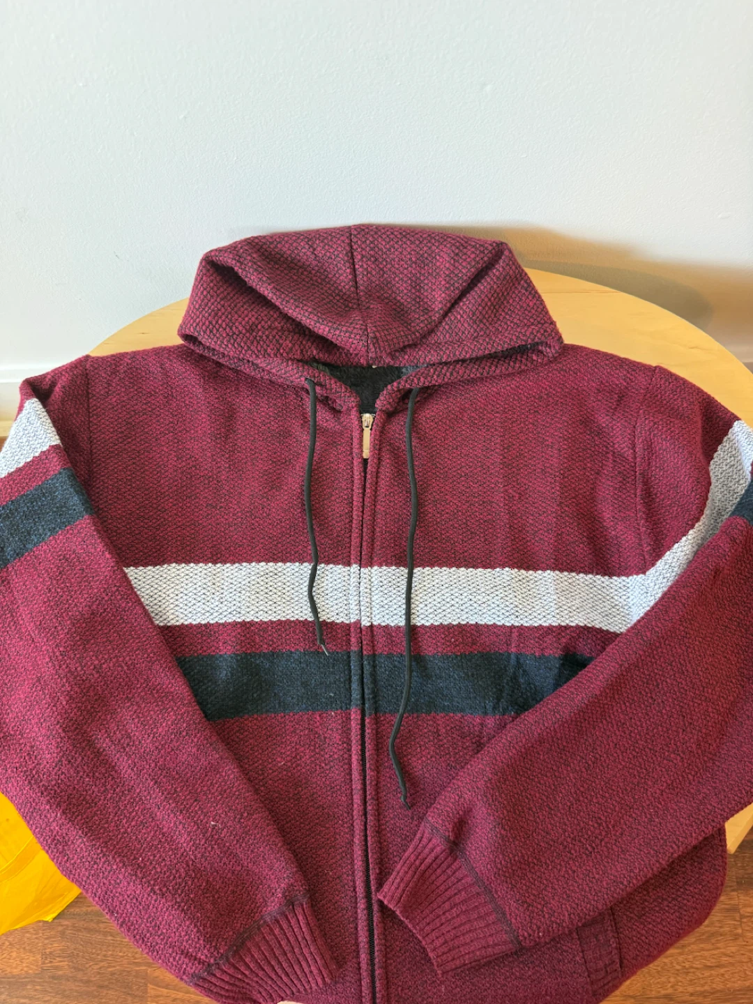 Maroon Striped Zip-Up Hoodie with Fleece Lining - photo 2