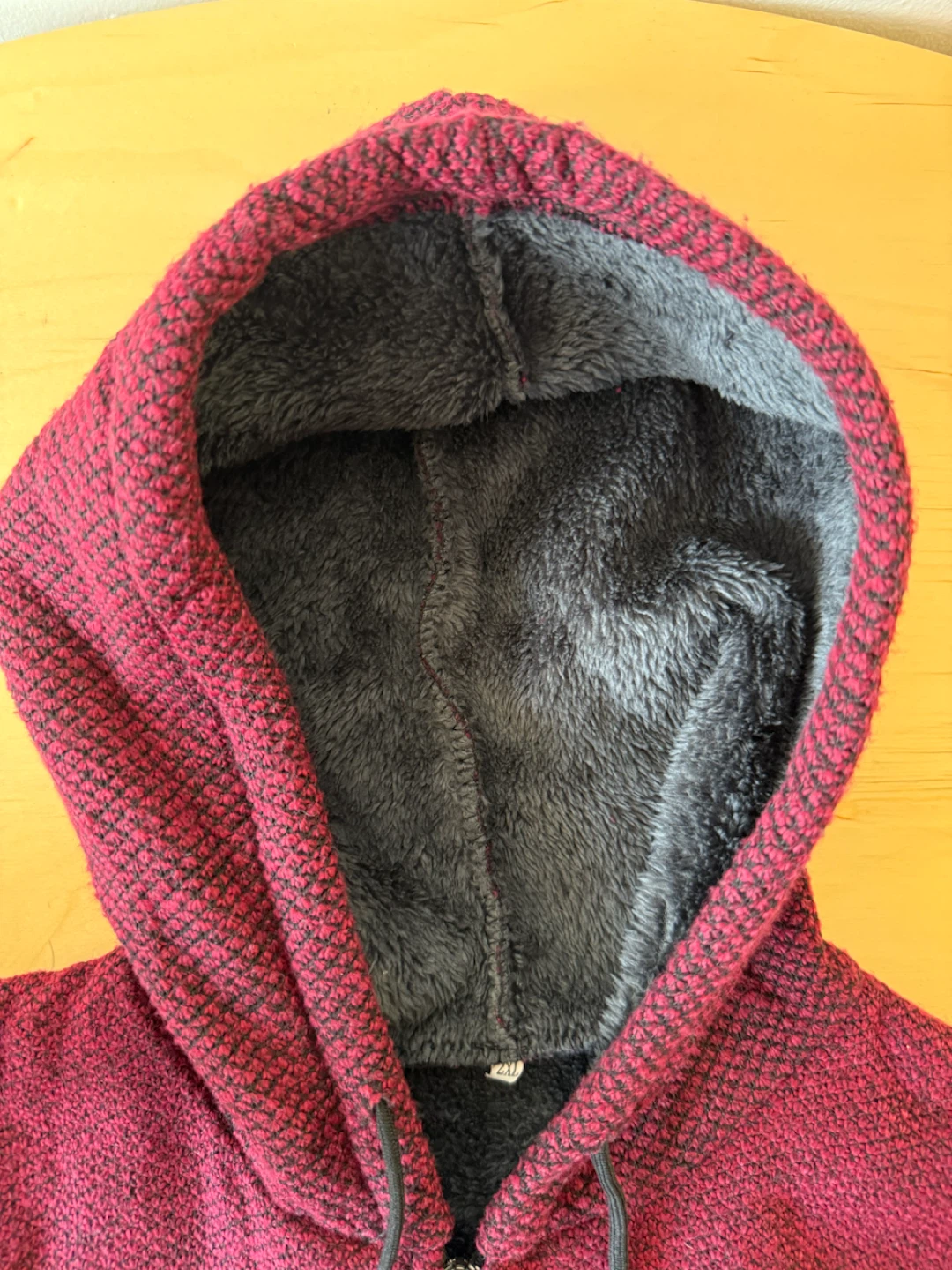 Maroon Striped Zip-Up Hoodie with Fleece Lining - photo 3