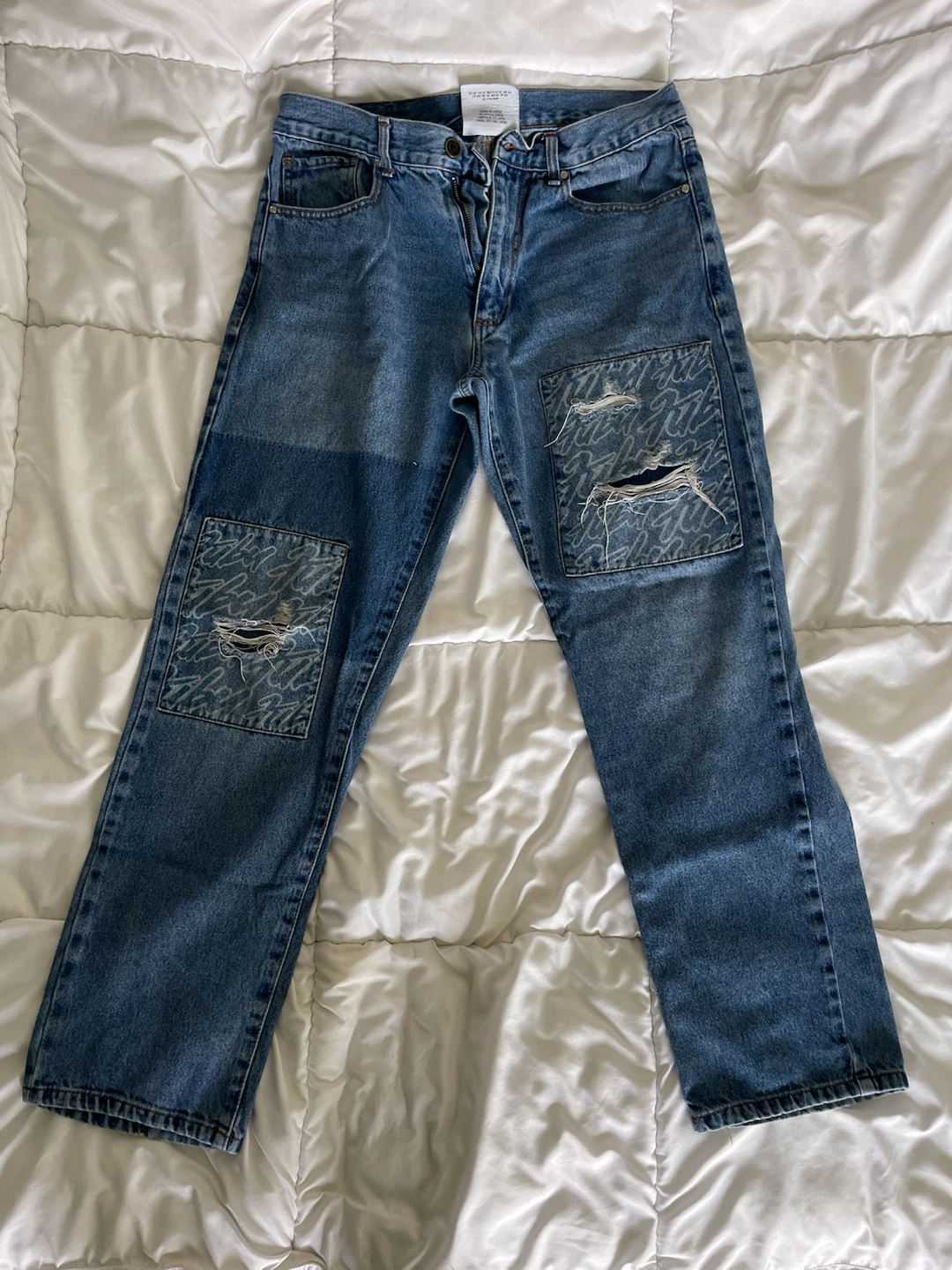Forever 21 Blue Distressed Patch Jeans