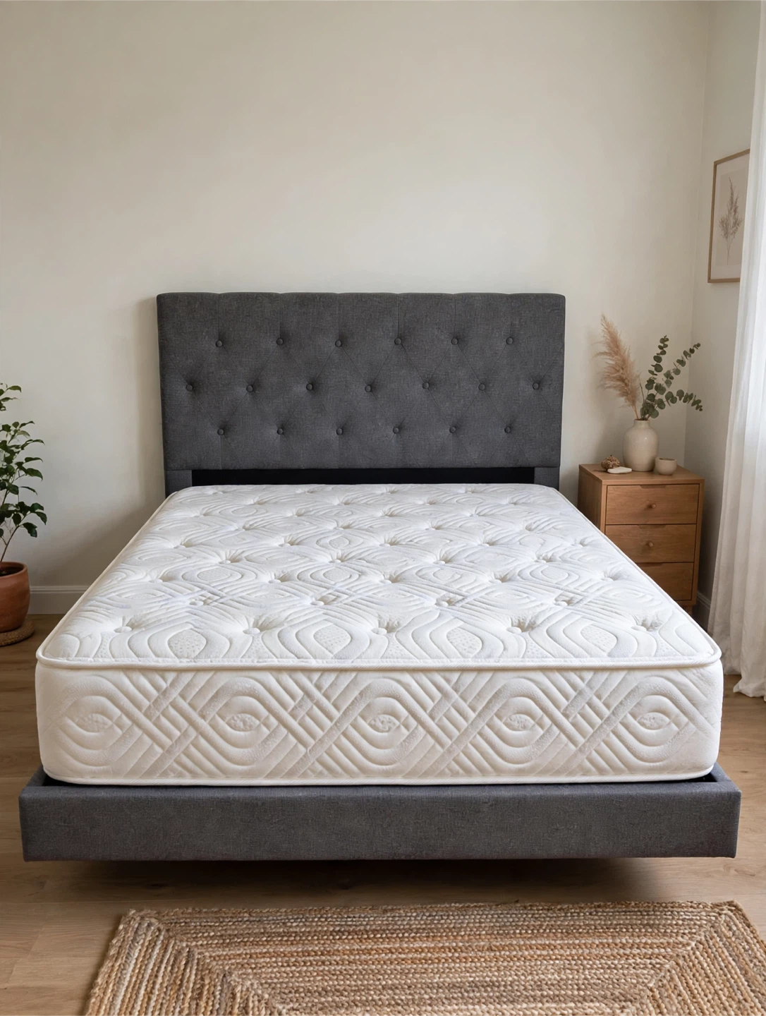 Double/Full size Bed Set – Dark Grey Tufted Frame + Mattress - photo 2