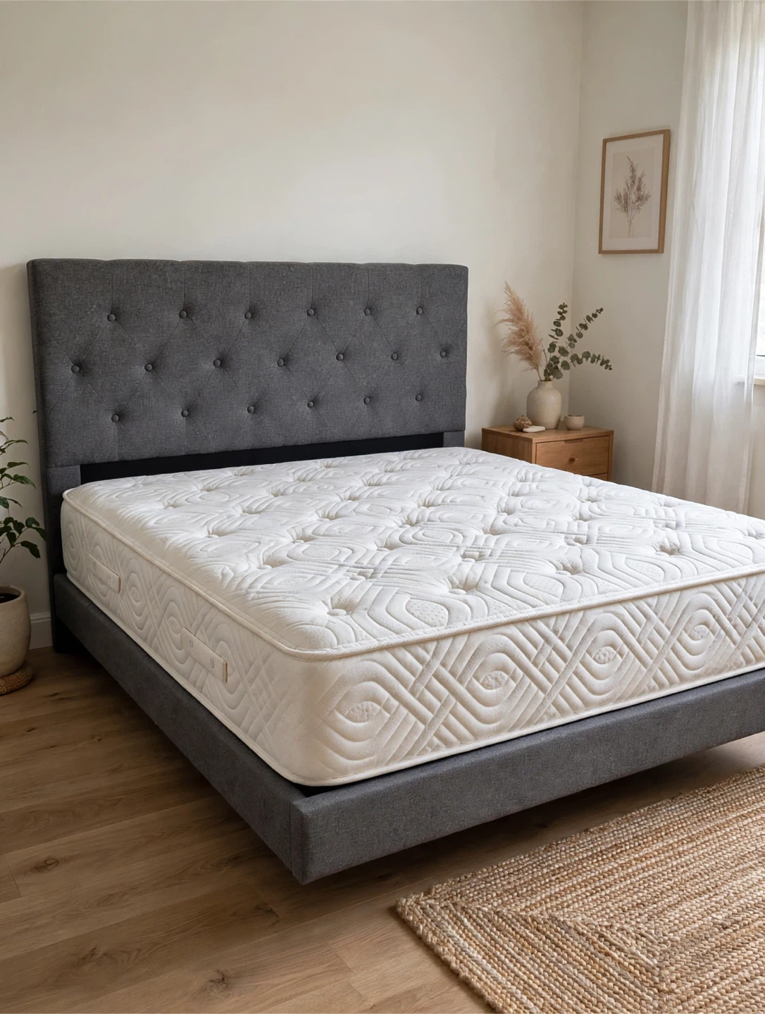 Double/Full size Bed Set – Dark Grey Tufted Frame + Mattress - photo 3