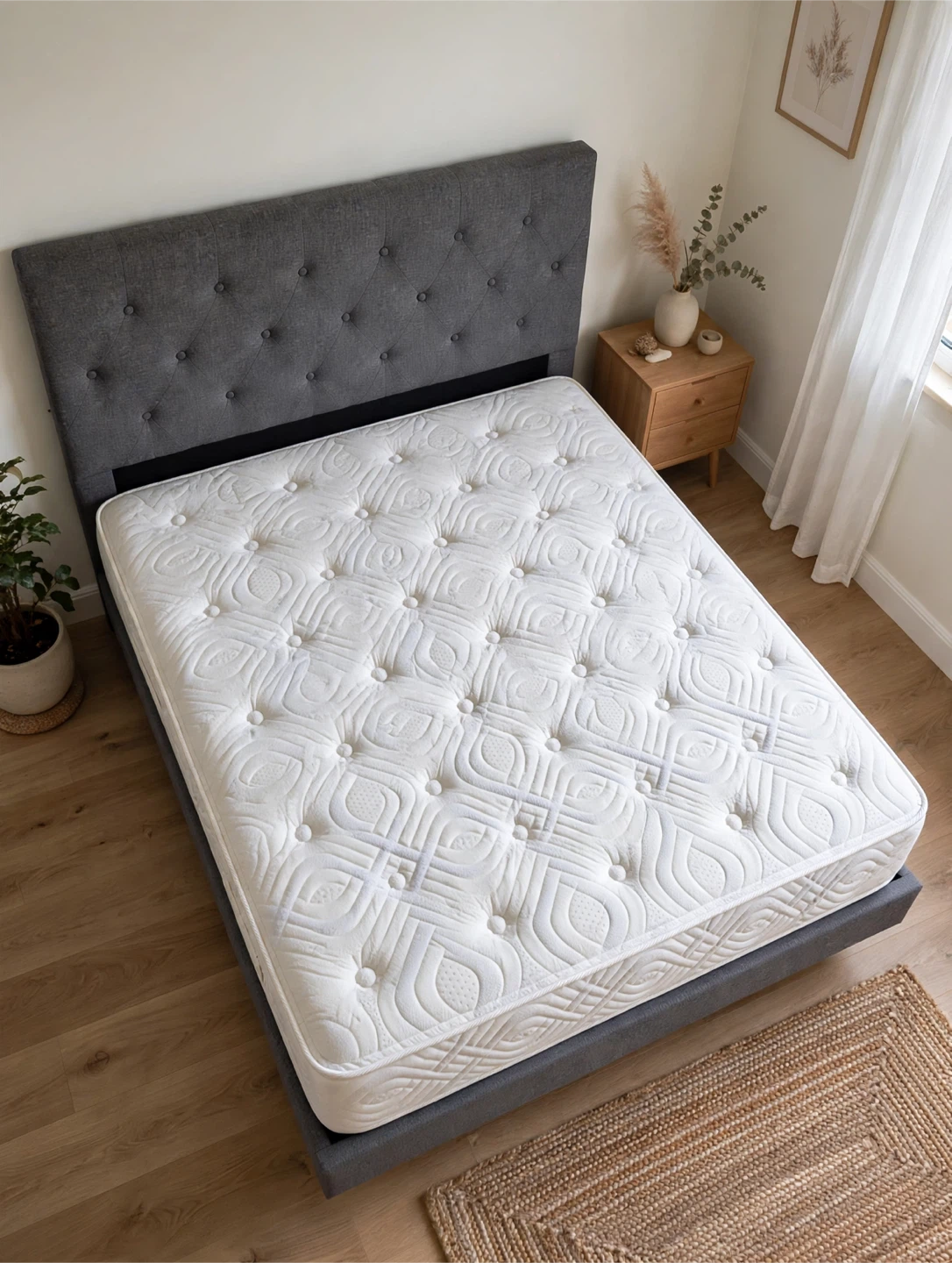 Double/Full size Bed Set – Dark Grey Tufted Frame + Mattress - photo 4