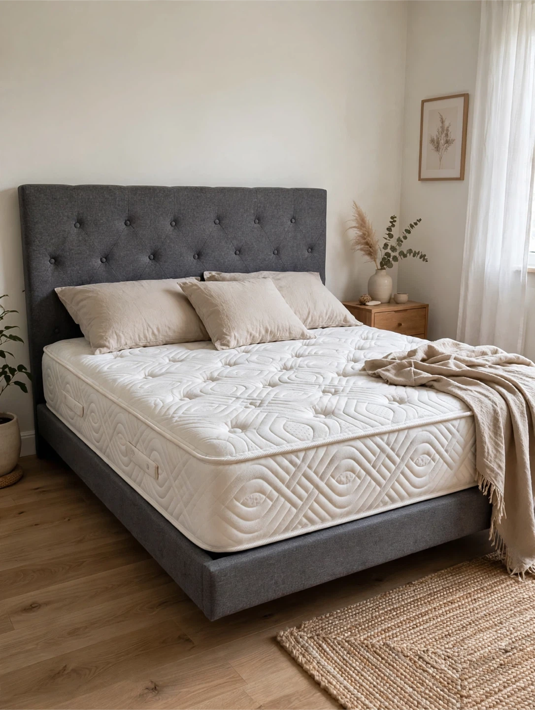 Double/Full size Bed Set – Dark Grey Tufted Frame + Mattress - photo 5