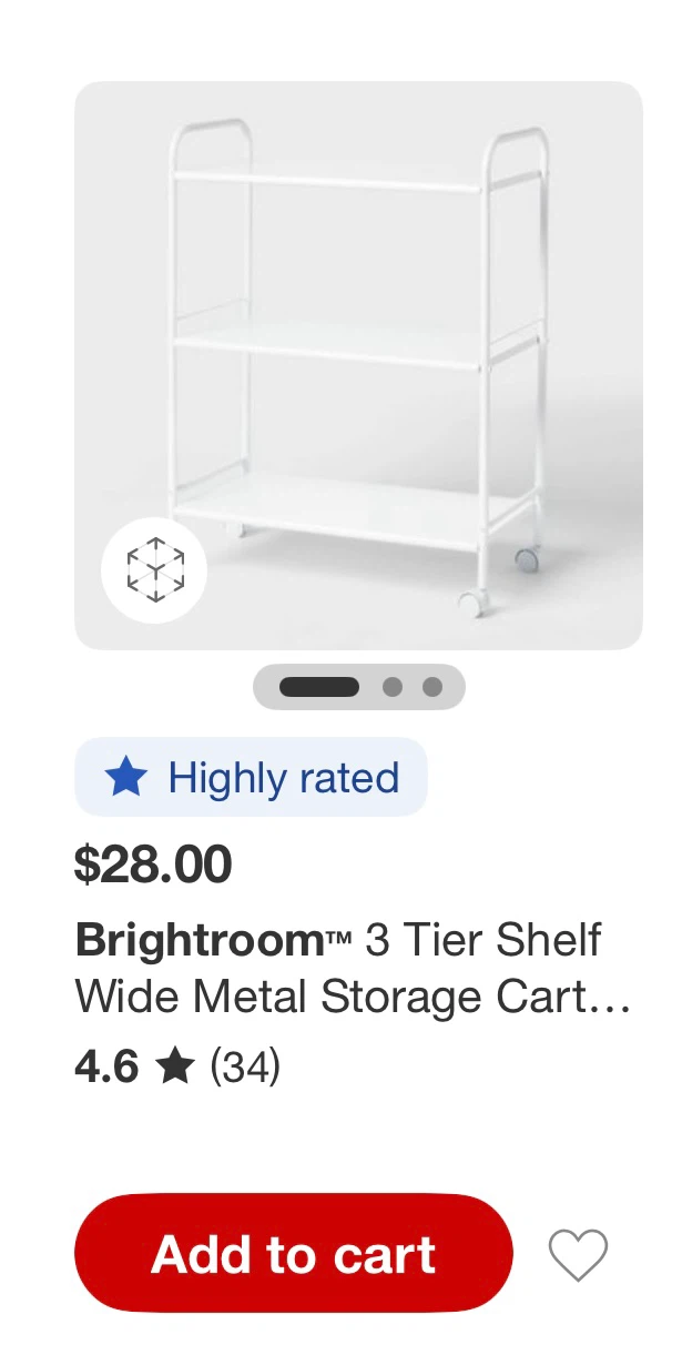 Brightroom Gray 3-Shelf Metal Rolling Cart - photo 2