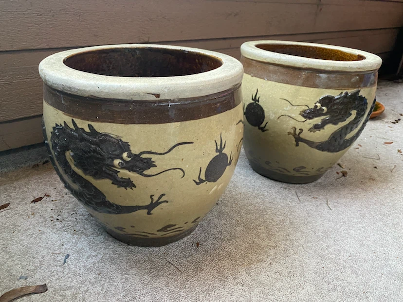 $50 each - Vintage Dragon Planter Pots