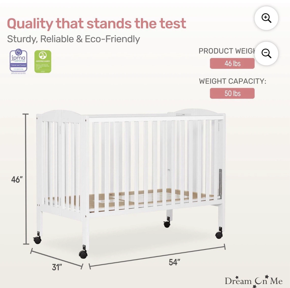 Brand New Dream On Me White Crib (Foldable) - photo 3