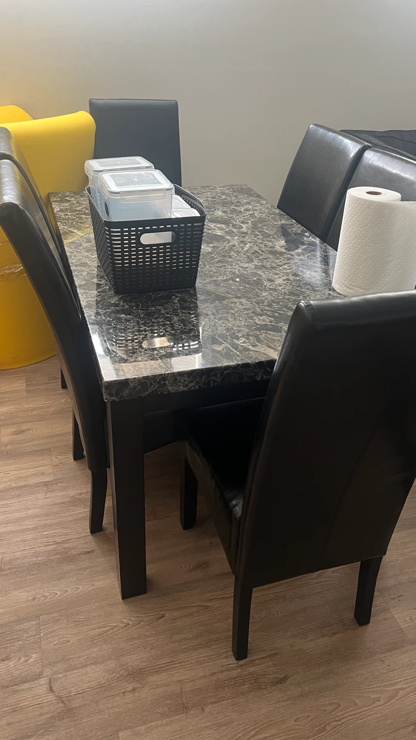 Dining Table Set with 6 Black Chairs
