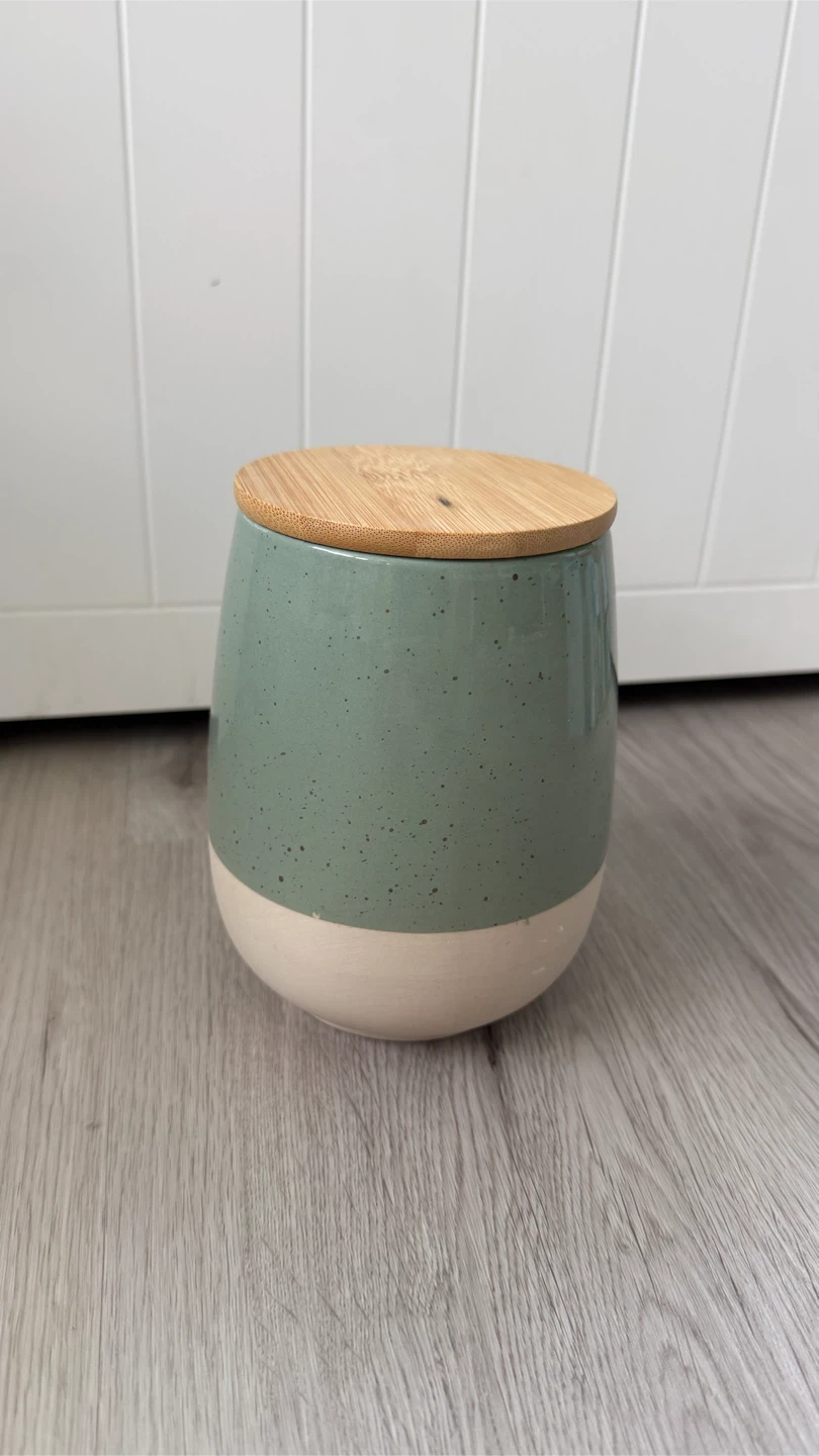 Sage green ceramic storage jar - photo 2