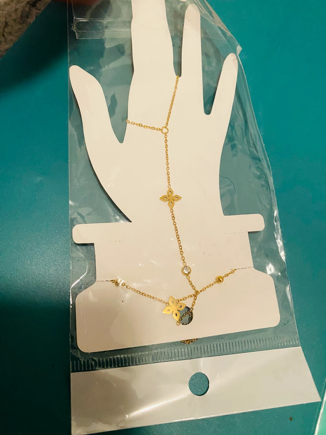 New (Unused) Gold Tone Stainless Steel Ring Chain Bracelet