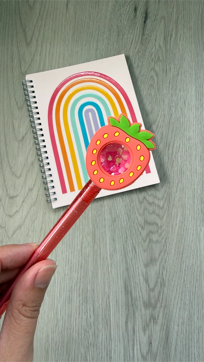 Brand new rainbow notebook and confetti filled strawberry pen - photo 2