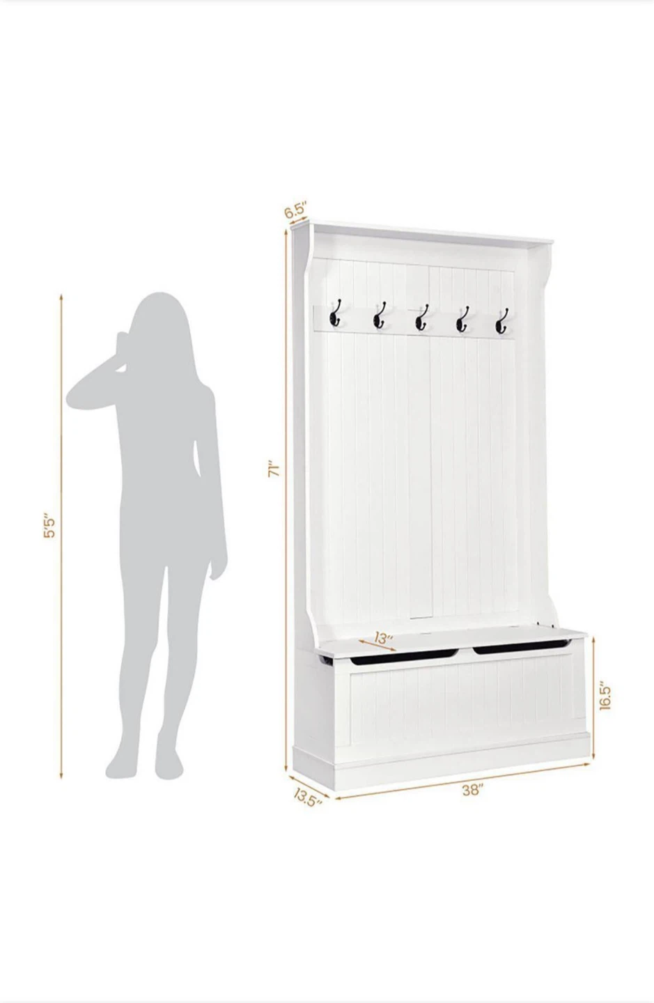 White Hall Tree with Storage Bench and Hooks - photo 2