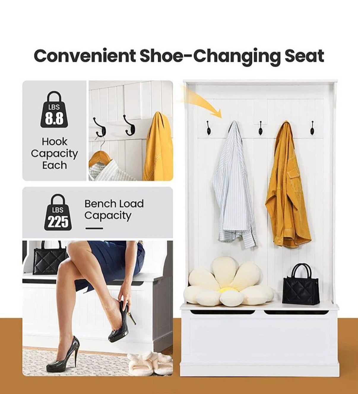 White Hall Tree with Storage Bench and Hooks - photo 3