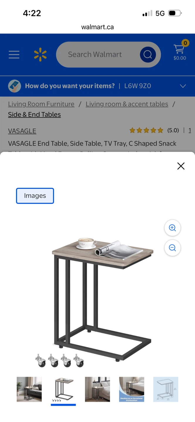 New VASAGLE End Table, Side Table, TV Tray, C Shaped Snack Table