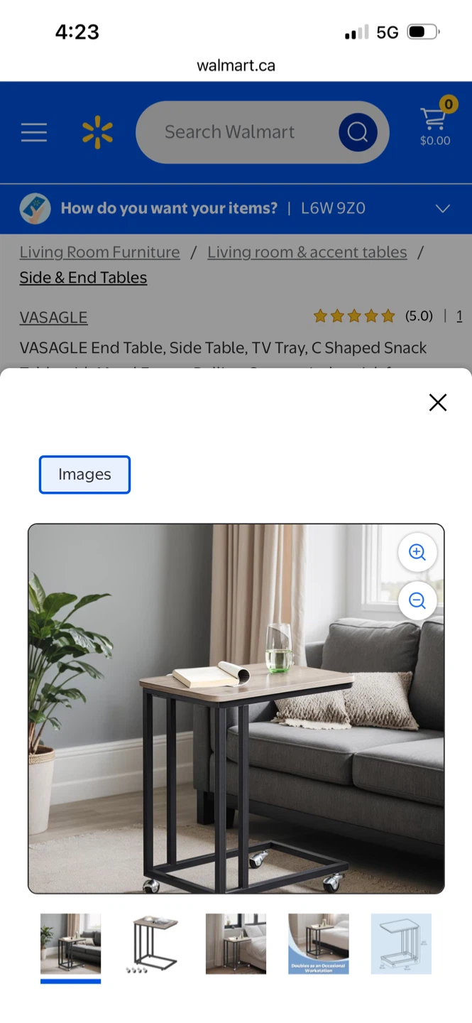 New VASAGLE End Table, Side Table, TV Tray, C Shaped Snack Table - photo 2