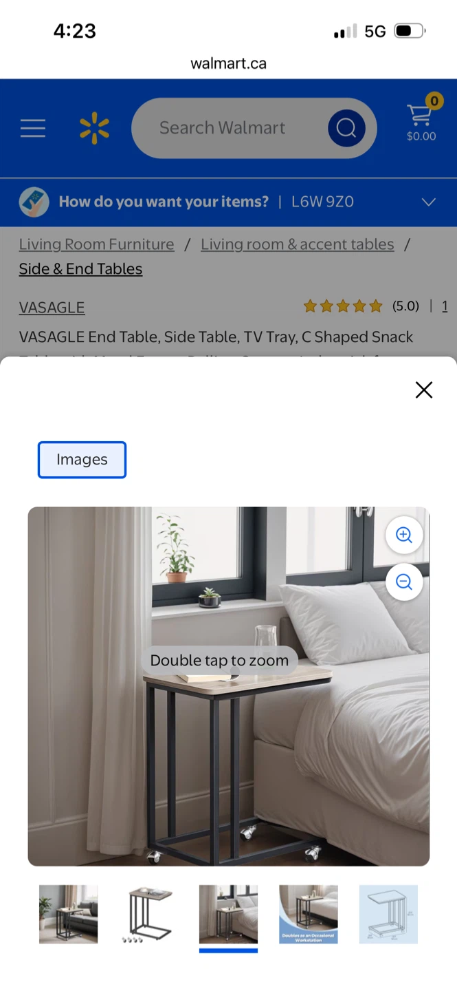 New VASAGLE End Table, Side Table, TV Tray, C Shaped Snack Table - photo 3