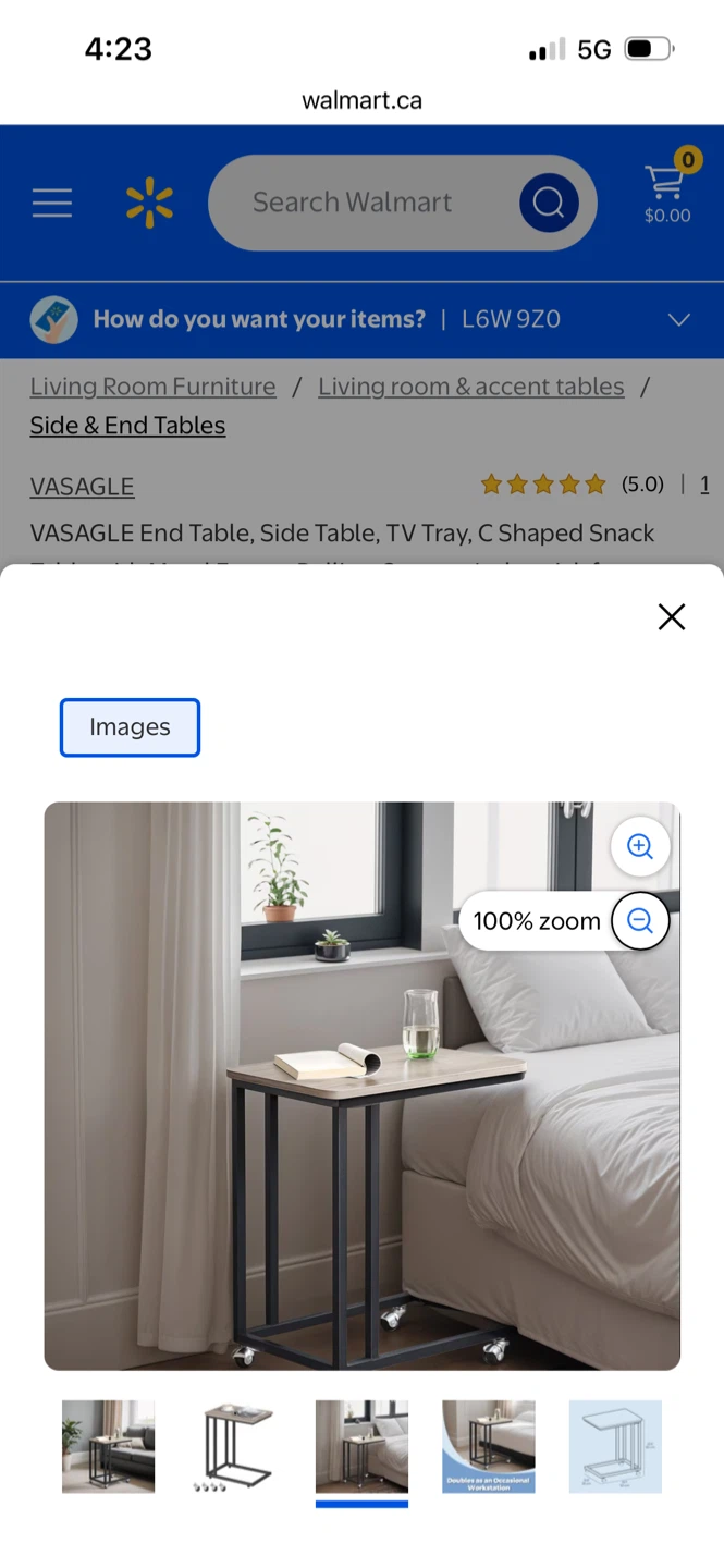 New VASAGLE End Table, Side Table, TV Tray, C Shaped Snack Table - photo 4