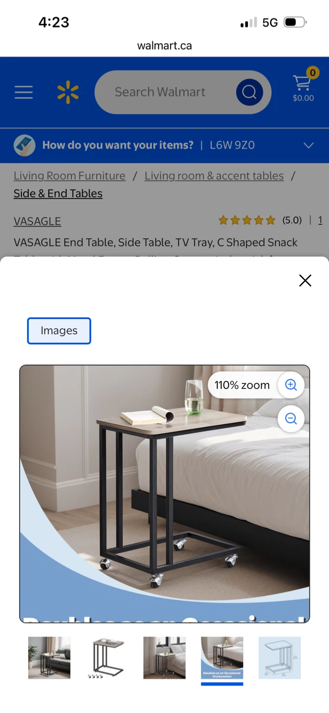 New VASAGLE End Table, Side Table, TV Tray, C Shaped Snack Table - photo 5