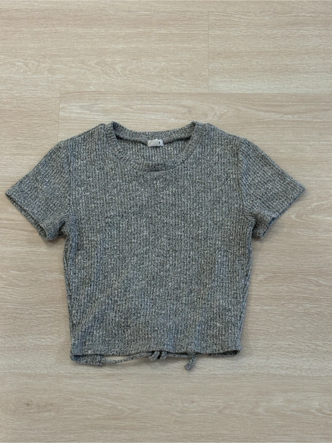Grey Ribbed Crop Top with Back Cutout