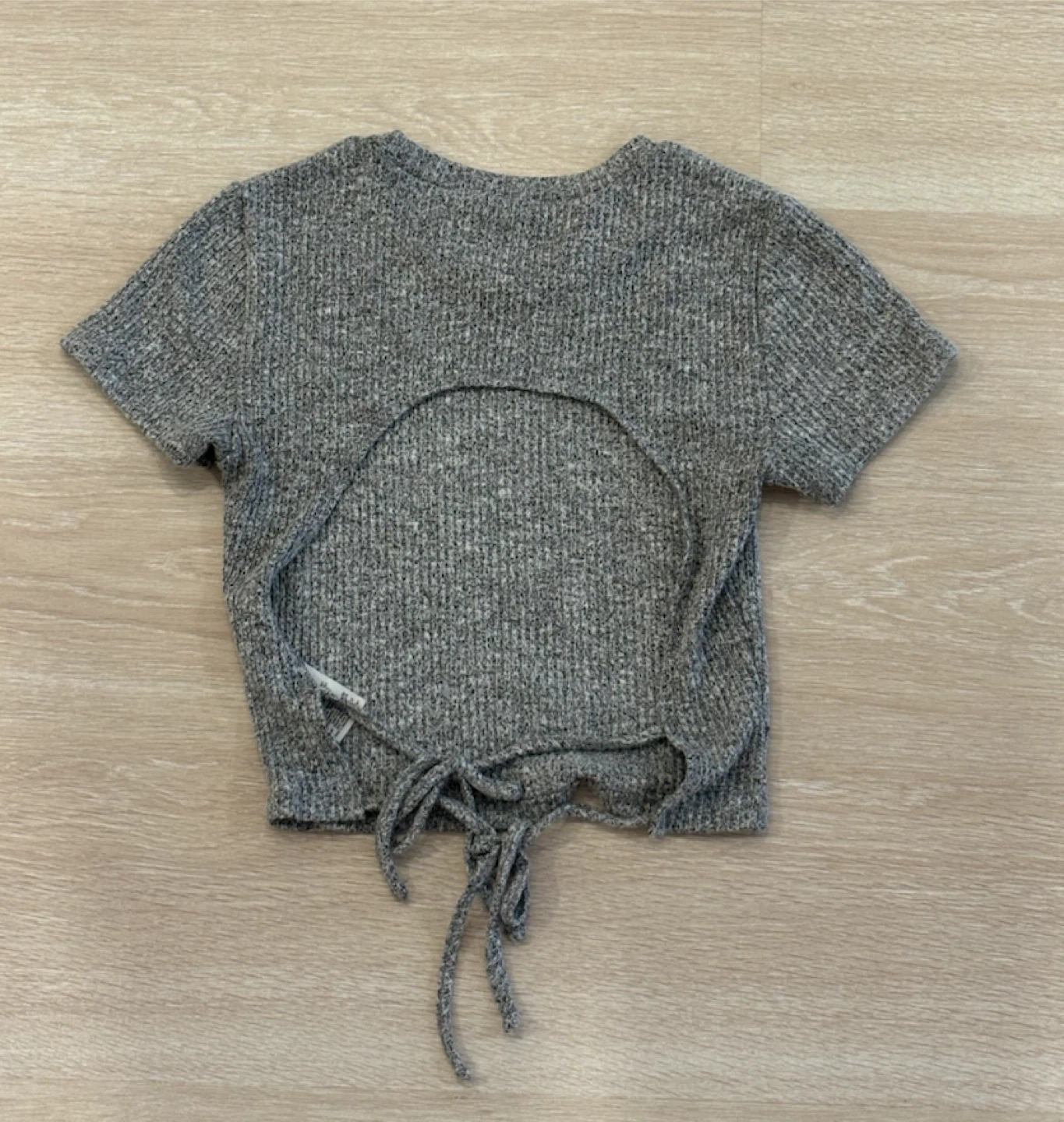 Grey Ribbed Crop Top with Back Cutout - photo 2