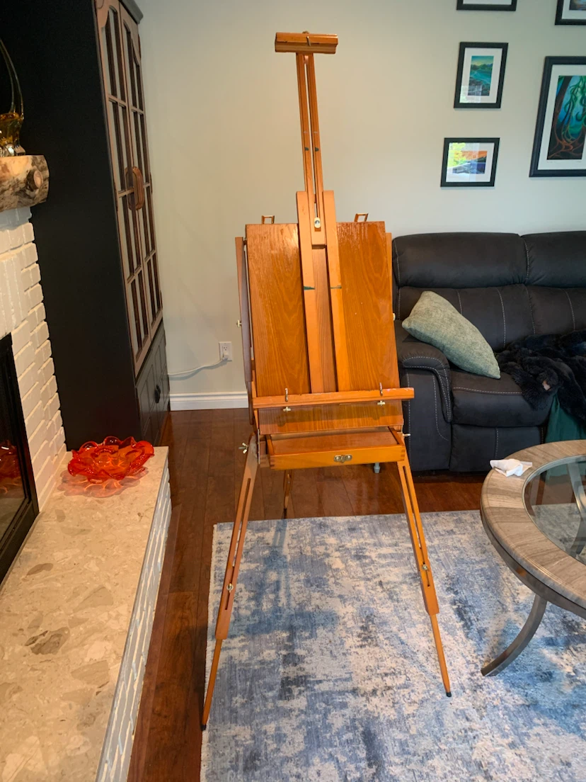 Wooden Art Easel with Paint Tubes and Brushes