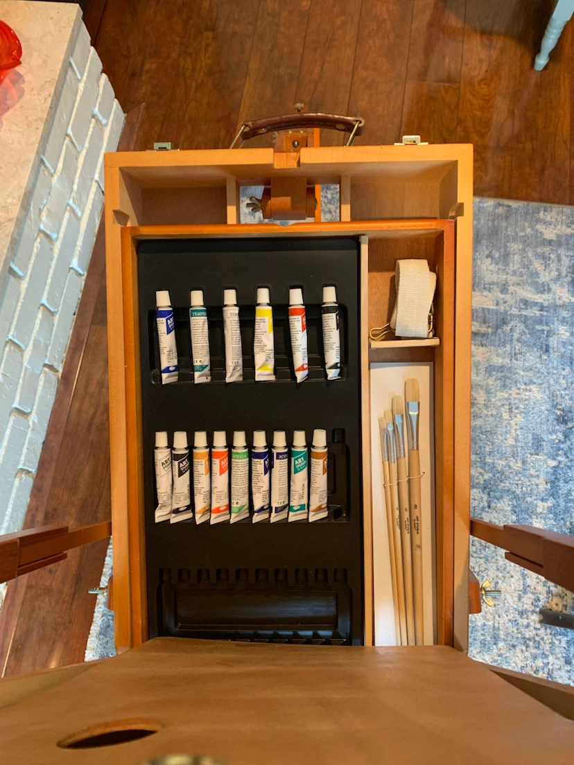 Wooden Art Easel with Paint Tubes and Brushes - photo 5