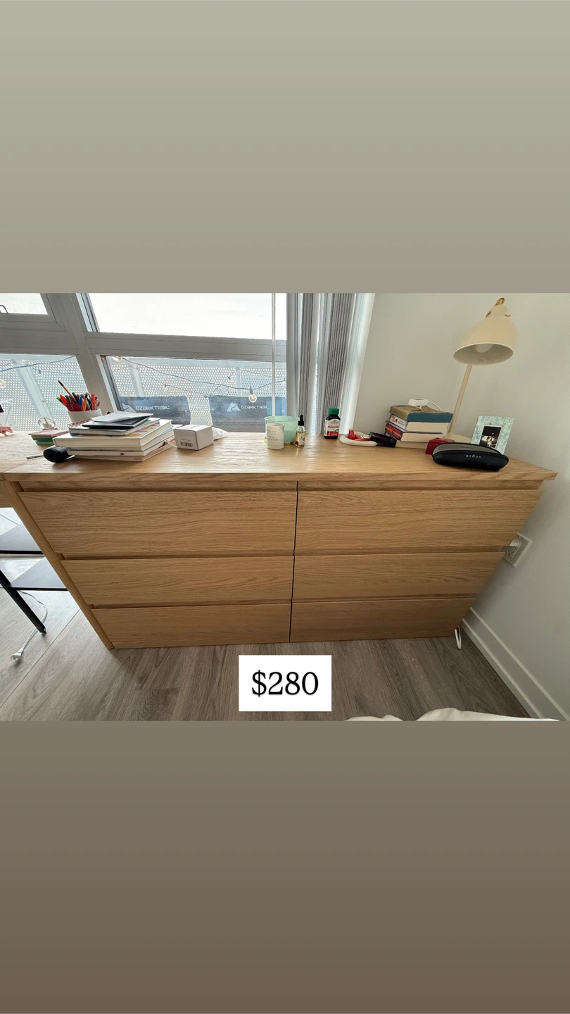 Wooden Dresser with 6 Drawers