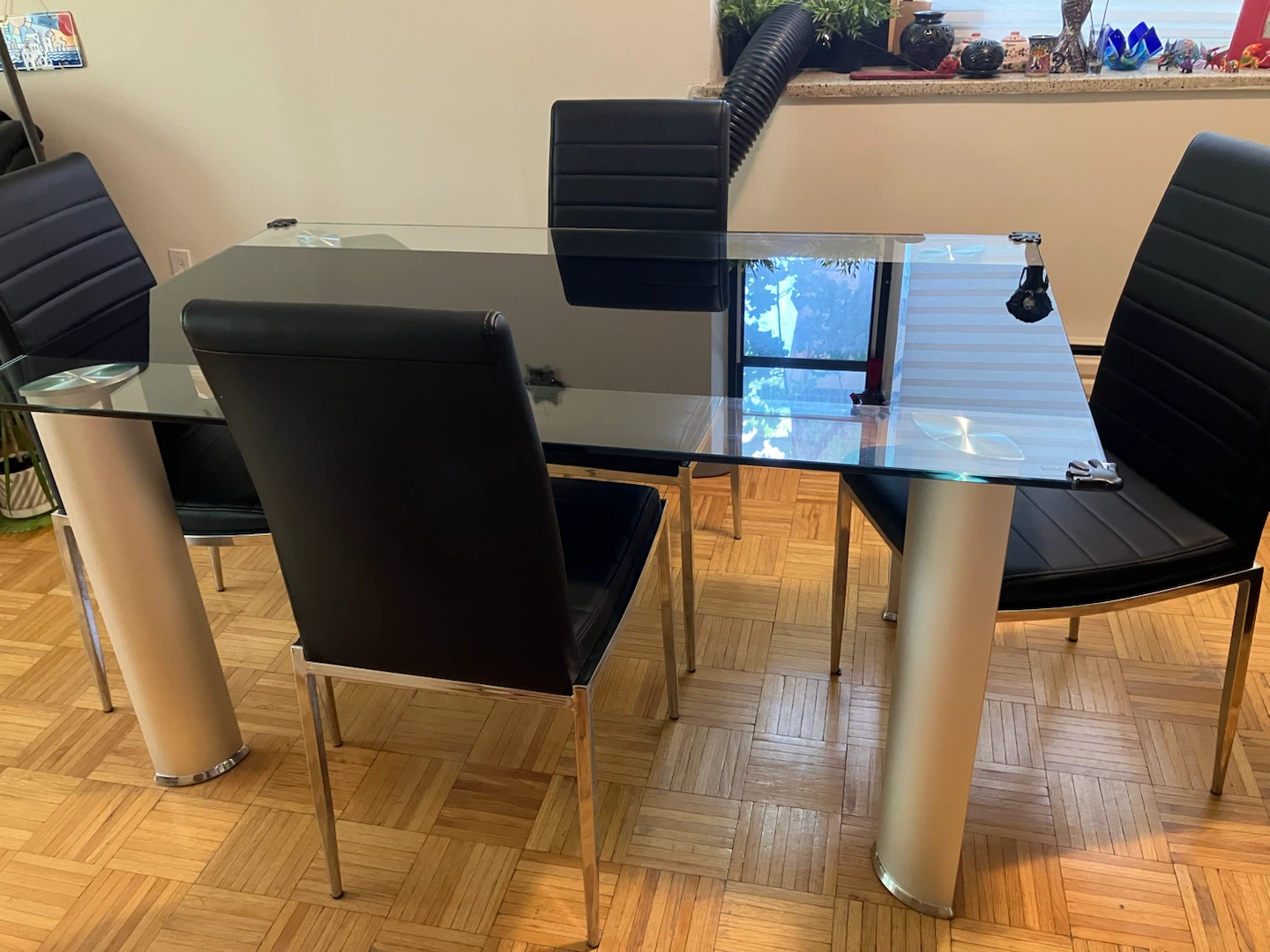 Glass Top Dining Table with 4 Black Chairs - photo 2