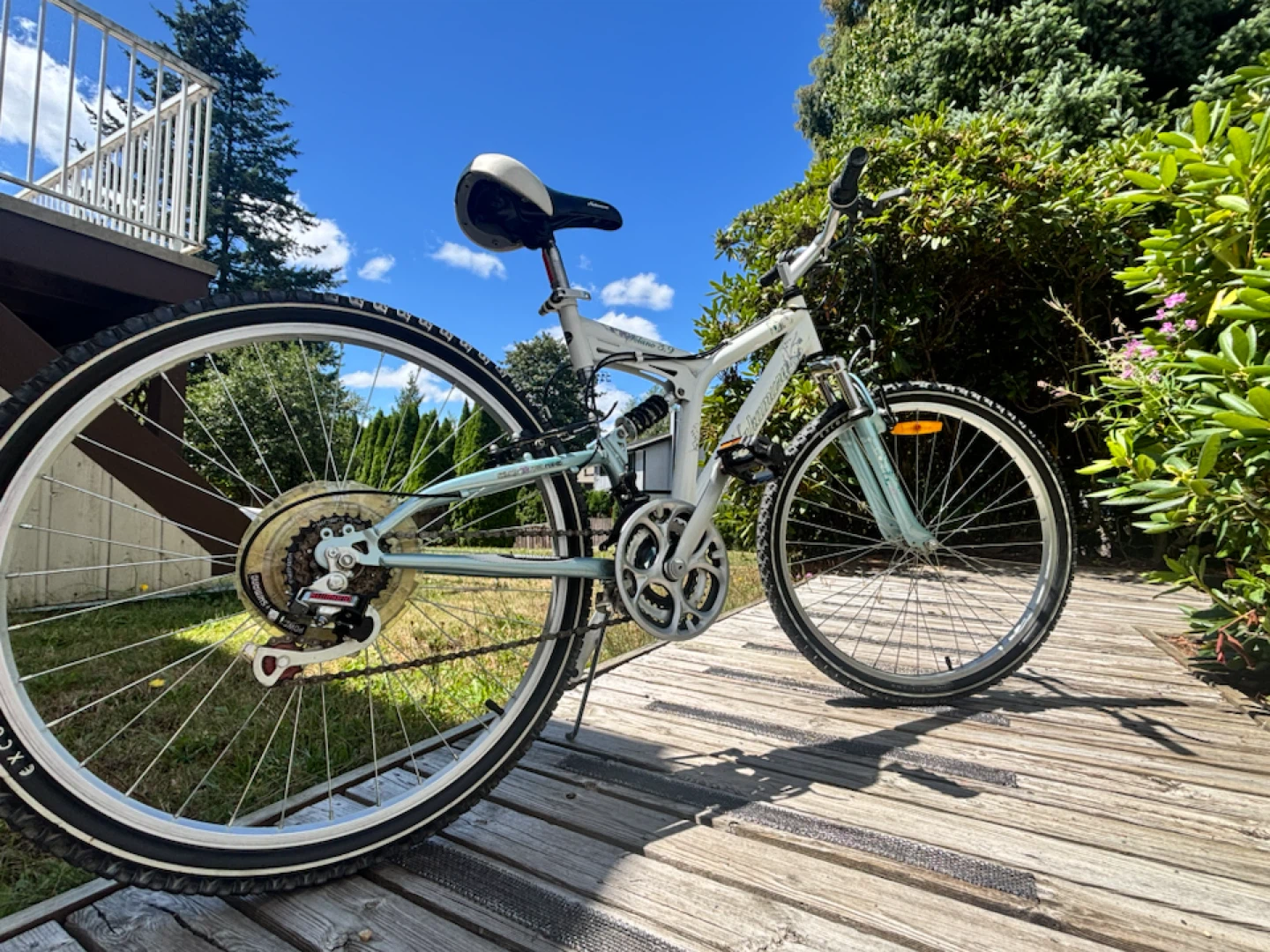 White and Teal Mountain Bike