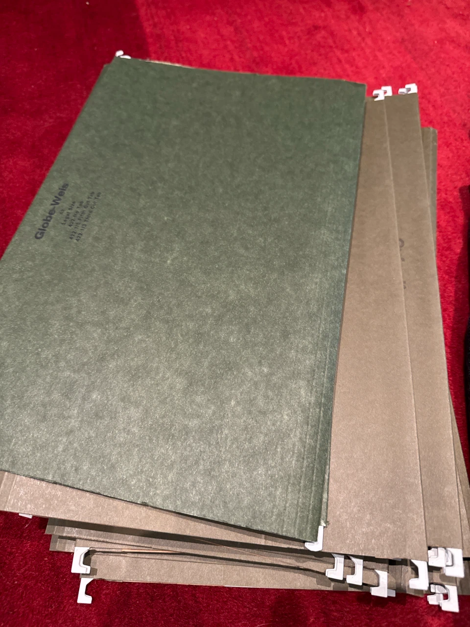 Globe-Weis Legal Size Hanging File Folders (Green & Tan)