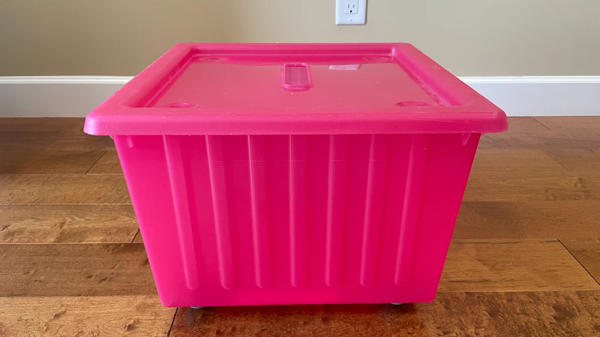Roller Bright Pink Plastic Storage Bin with Lid