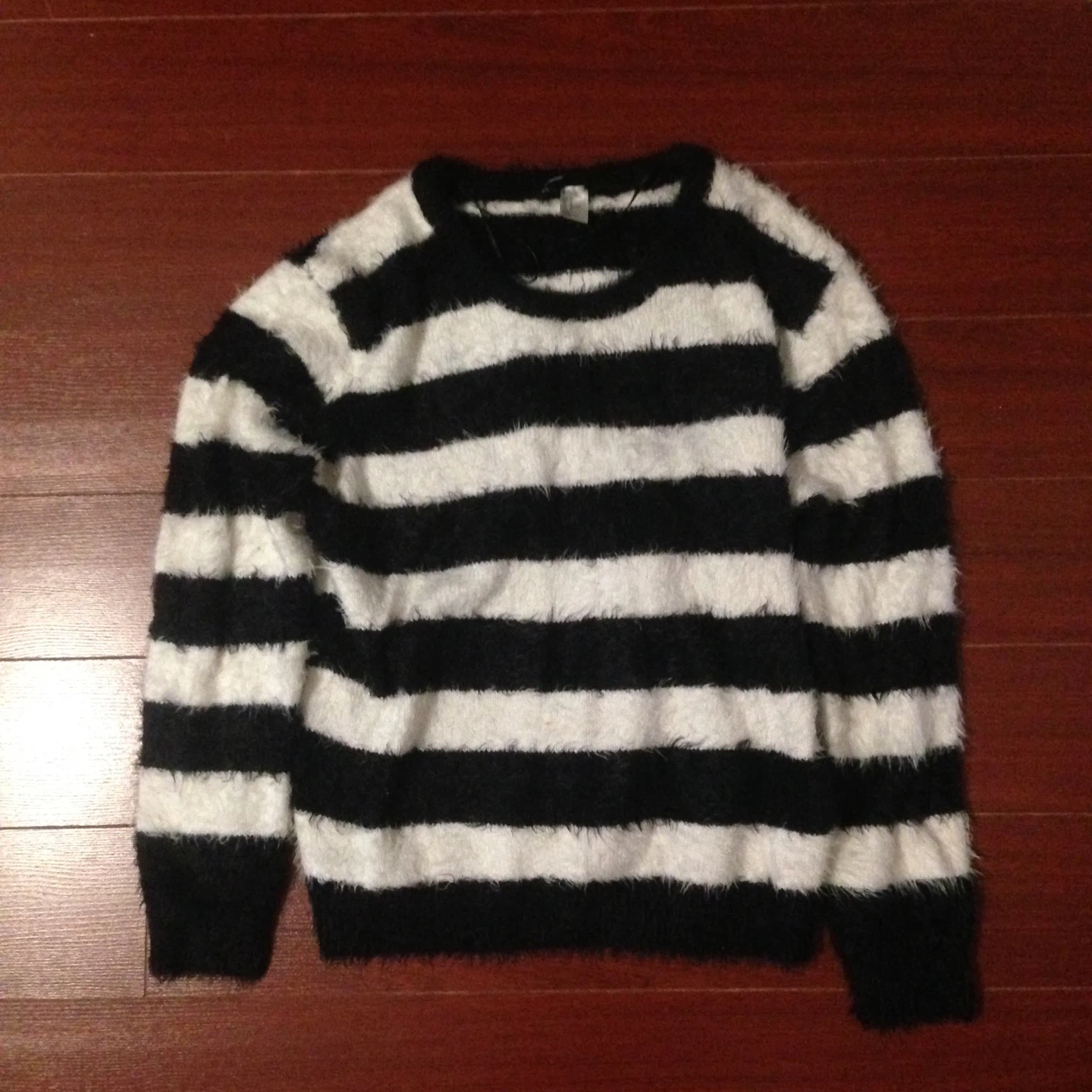 H&M Divided Black & White Striped Fuzzy Sweater - Size M