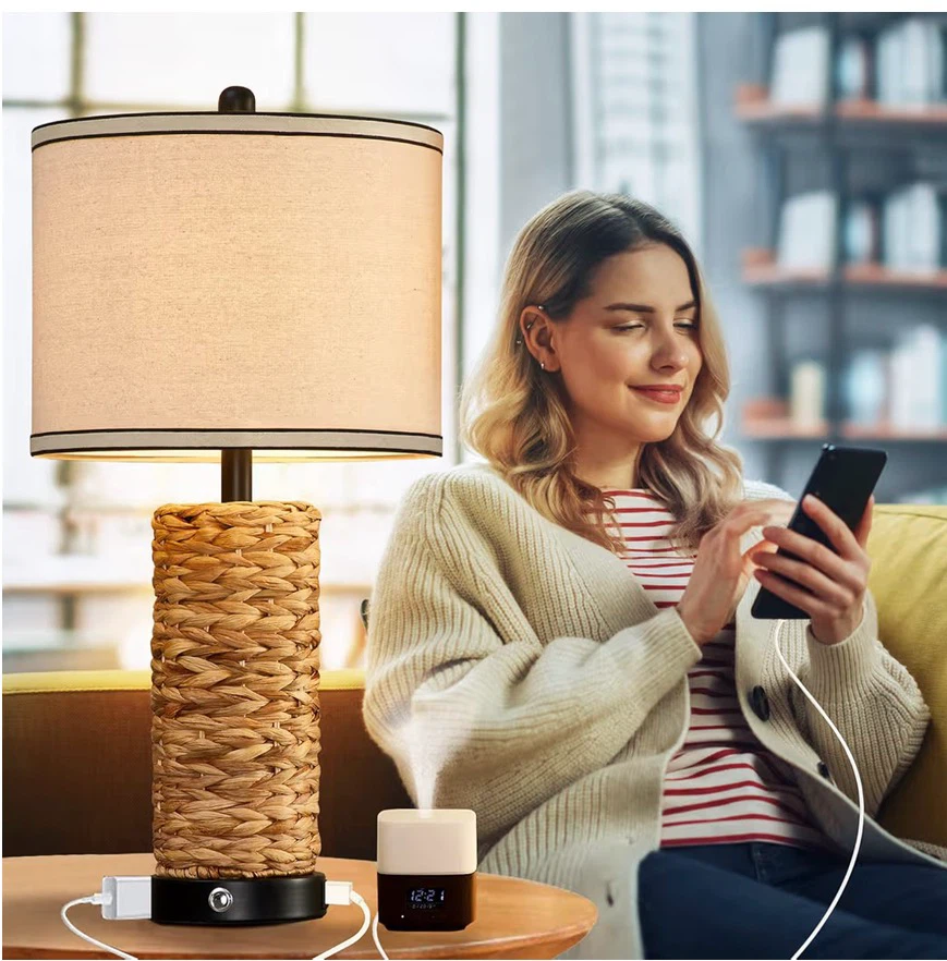 Rustic Seagrass Table Lamp - 3-Way Dimmable Touch Control RT2 - photo 2