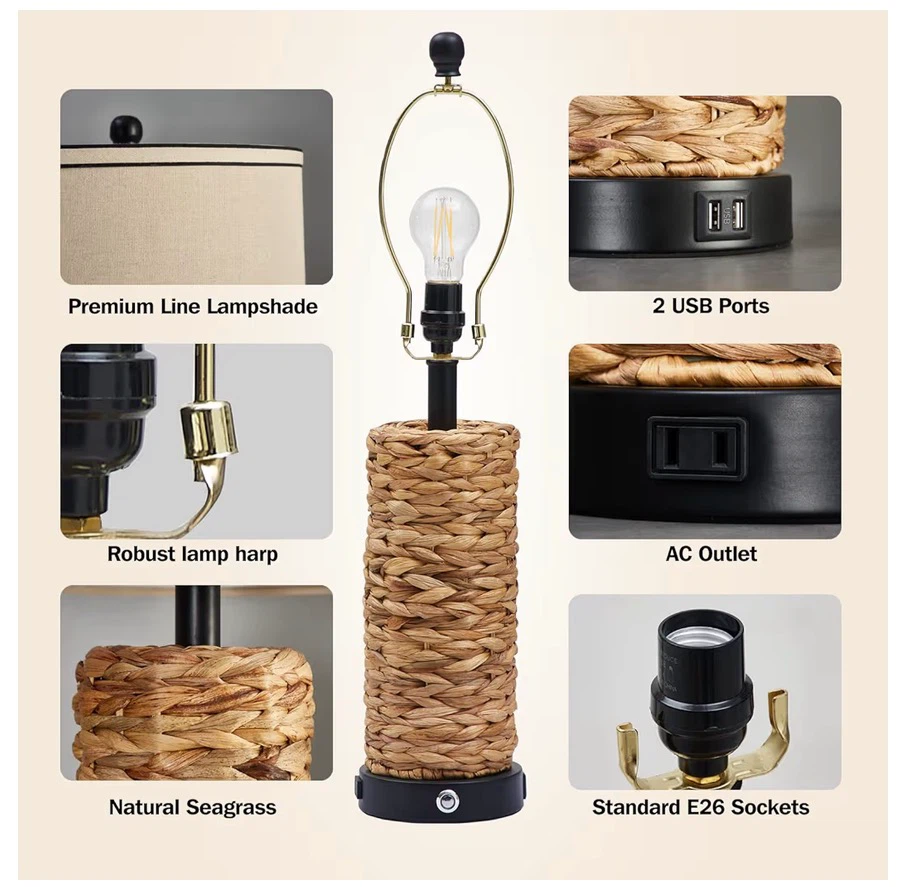 Rustic Seagrass Table Lamp - 3-Way Dimmable Touch Control RT2 - photo 3