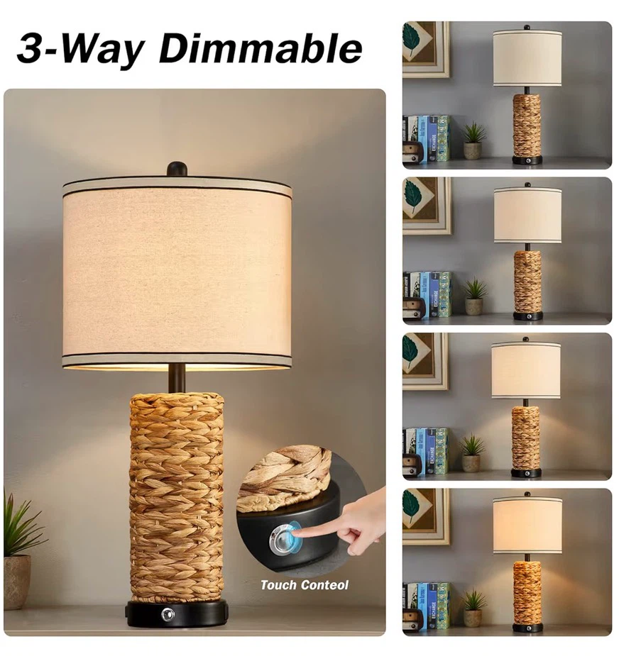 Rustic Seagrass Table Lamp - 3-Way Dimmable Touch Control RT2 - photo 4
