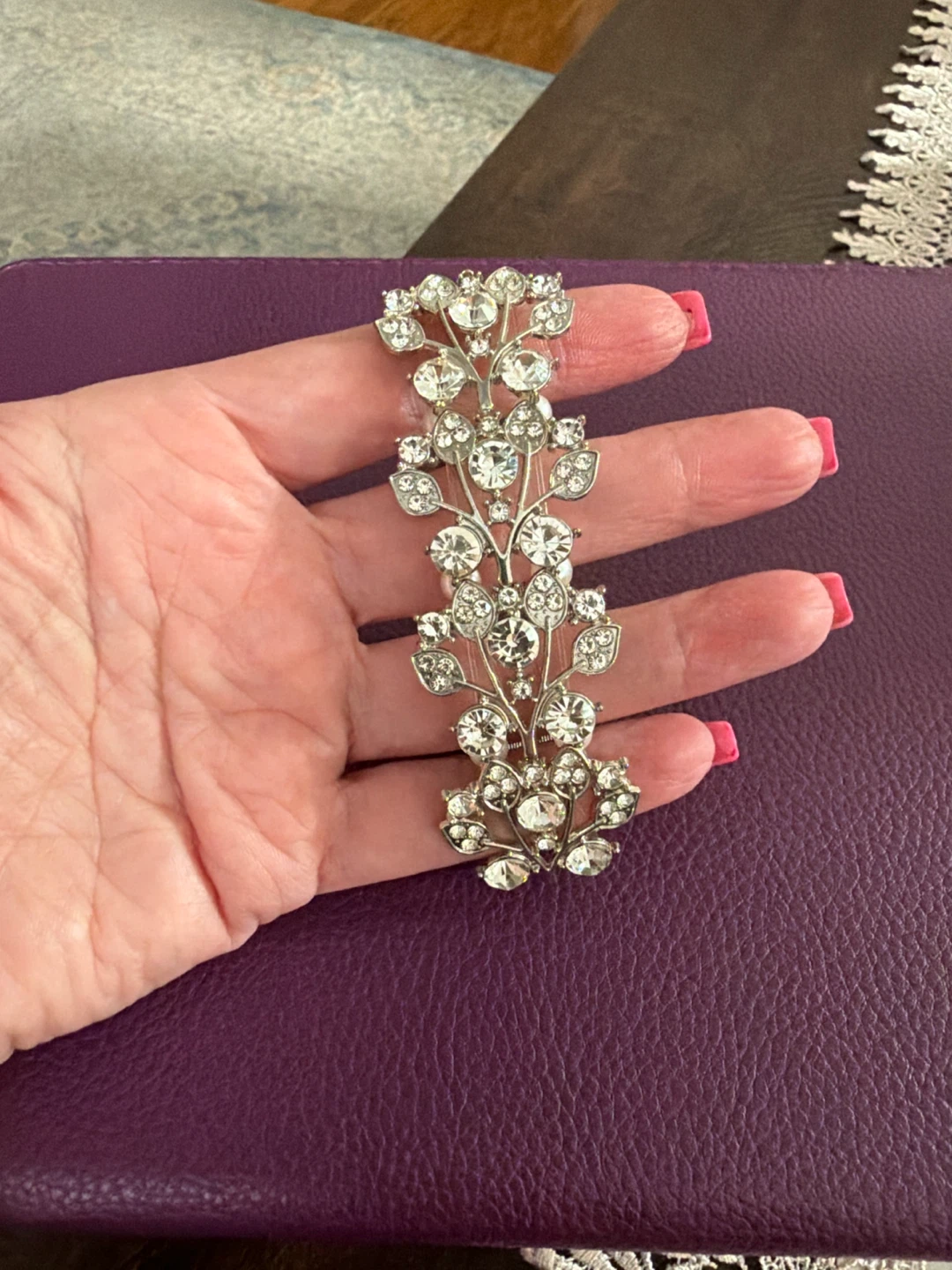 Silver-tone Rhinestone and Pearl Bracelet - photo 2