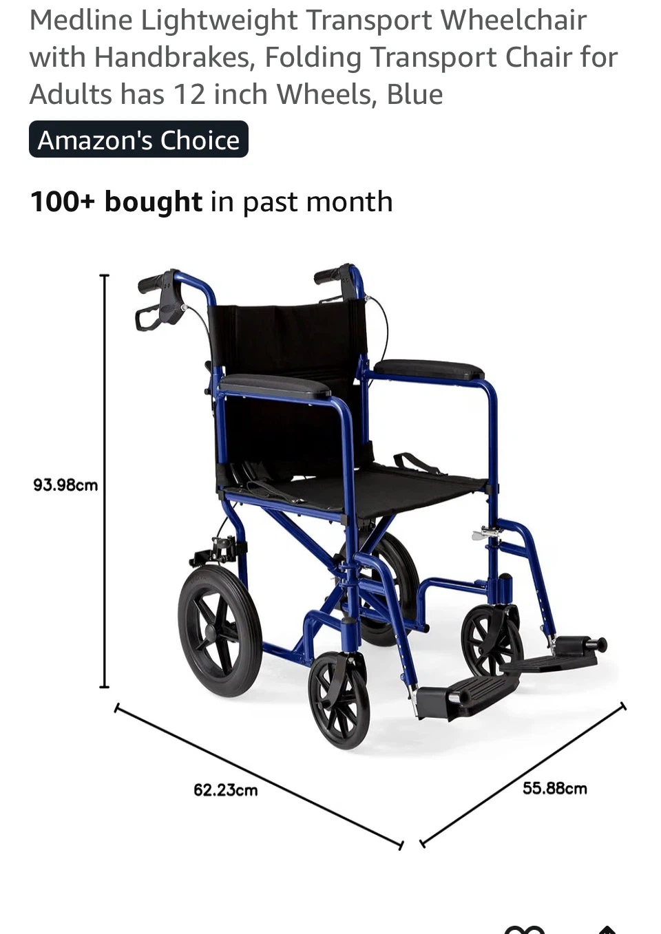 Medline Lightweight Transport Wheelchair with Handbrakes